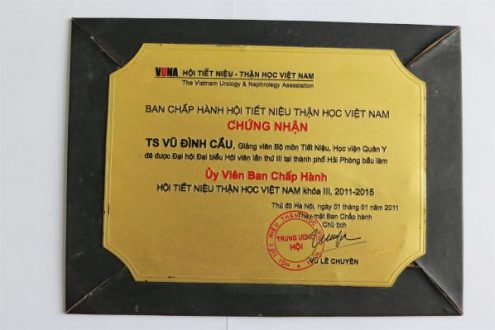 Chứng nhận của hội tiết niệu thận học Việt Nam