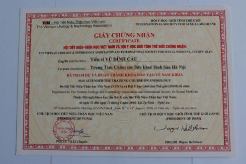 Giấy chứng nhận của hội y học giới tính Việt Nam và thế giới